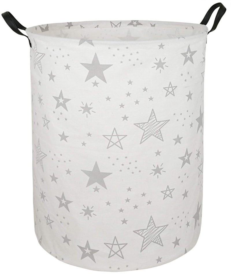 ACMUUNI 19.7 Inch Round Laundry Clothes Hamper Laundry Basket with Handles,Storage Organizer Bins Laundry Gift Basket for Room, Bedroom Decor (Grey Star) - Image 1